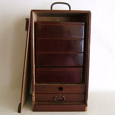 Antique Japanese Lacquered Jubako, 4 Boxes Antique Japanese Lacquered Jubako, 4 Boxes