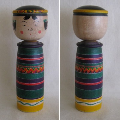 Yajiro Traditional Kokeshi, Blue Stocky, 6-7/8" Yajiro Traditional Kokeshi, Blue Stocky, 6-7/8"